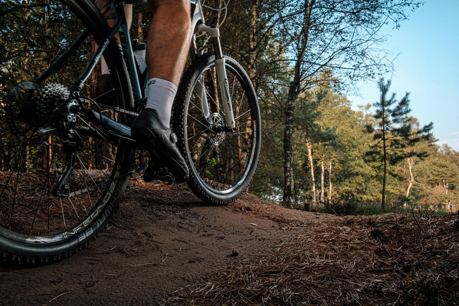 Mountainbiker in het bos