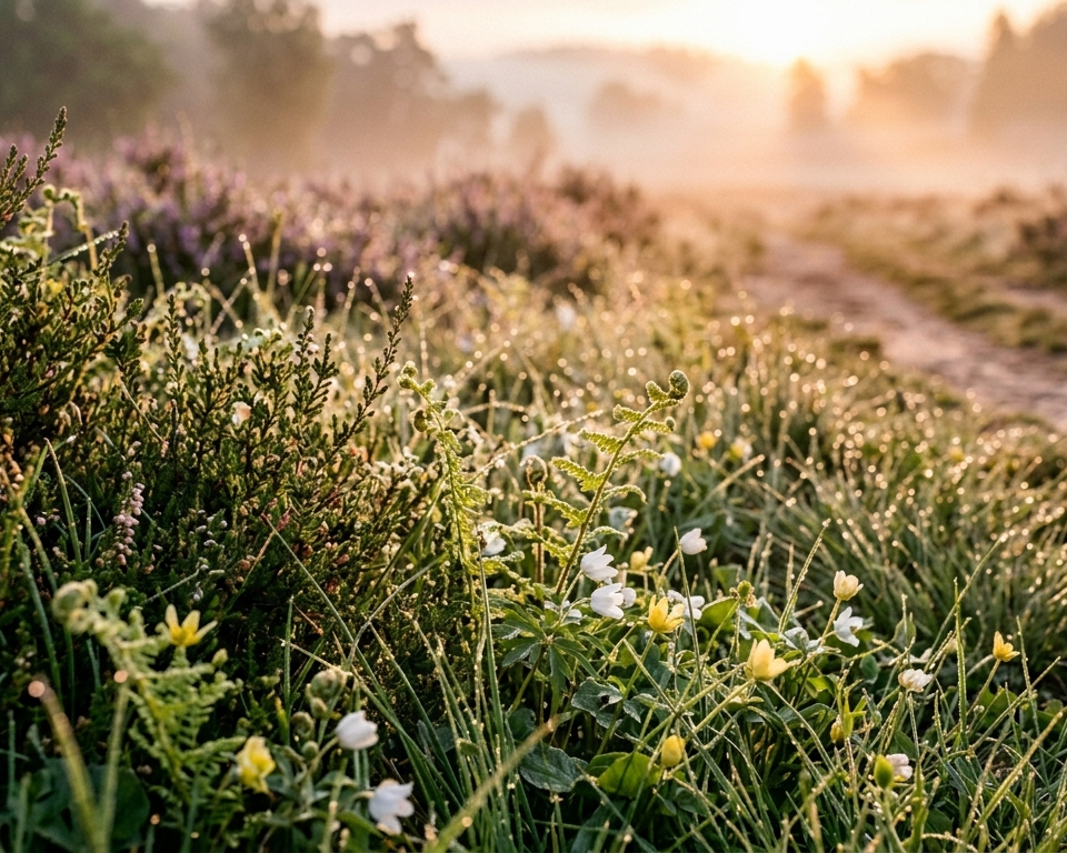 Door AI gegenereerde afbeelding van de natuur met dauw.