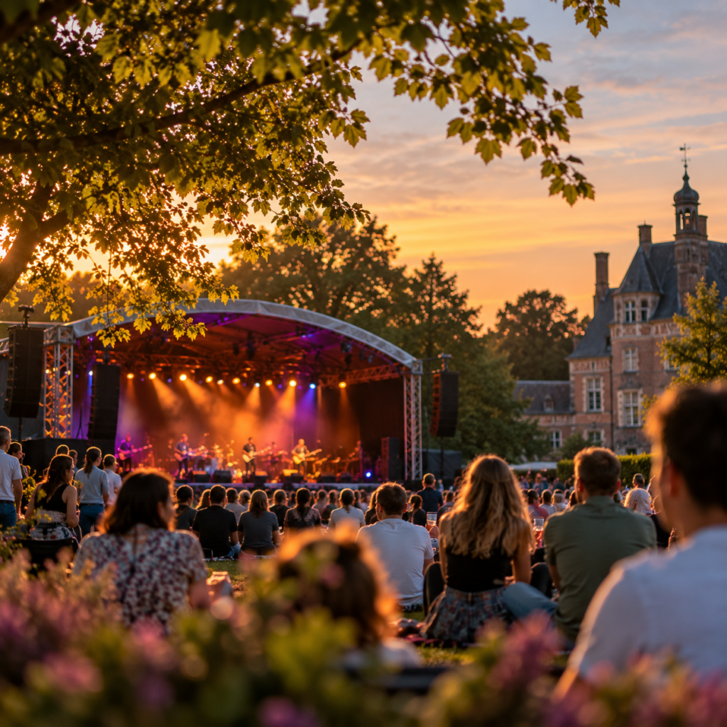 Mensen bij concert bij scherming