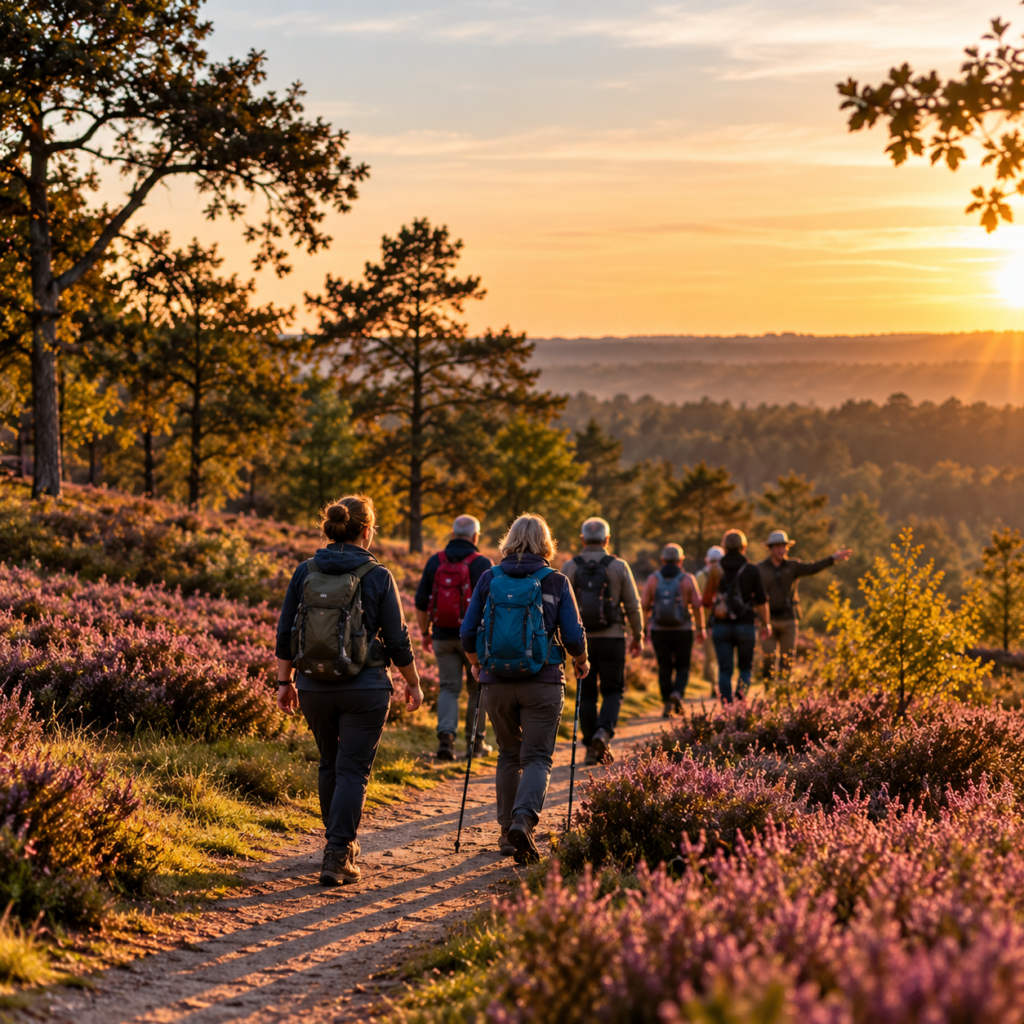 Georganiseerde wandeling bij zonsondergang